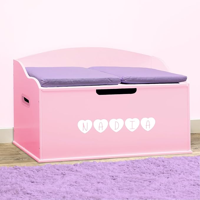 DIBSIES Personalized Creative Wonders Toy Box, Signature Series for Girls, 30 x 19.25 x 18 inches, Soft-Close Lid (Pink)