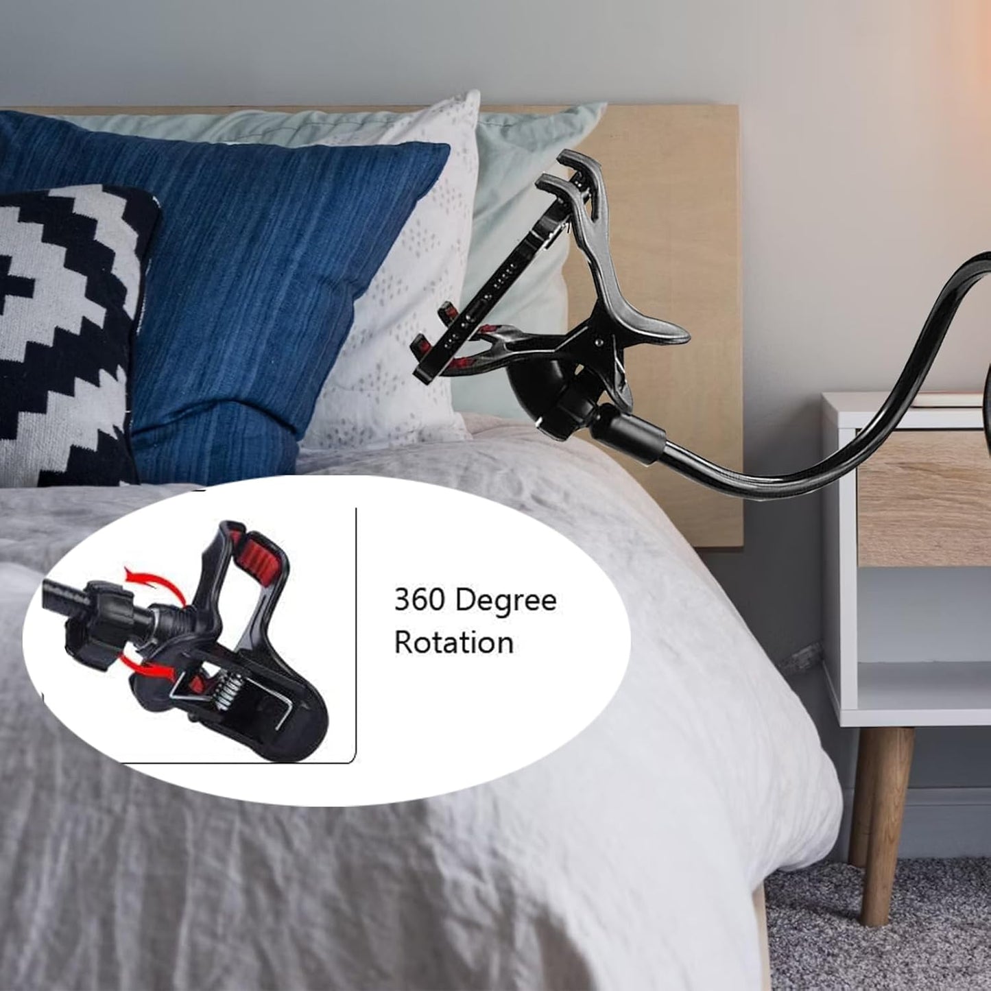 Lazy Bracket Flexible Long Arms Gooseneck Cell Phone Holder, Universal 360 Degree Rotation Adjustable Clamp Clip