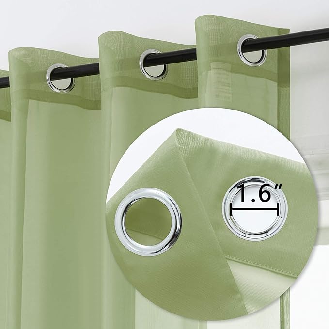 DUALIFE Sage Green Sheer Curtains 96 Inch Length for Living Room 2 Panels Set Grommet Curtain-Light Filttering Drapes St Patric Day Curtains 52x96 Inches Long (Light Green)