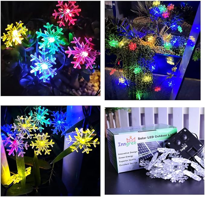 Solar Christmas Lights Outdoor Waterproof Decorations 20 Ft 30 LED Snowflake String Fairy Lights with 8 Lighting Modes for Wedding, Party, Tree, Room, Garden, Patio, Yard, Home