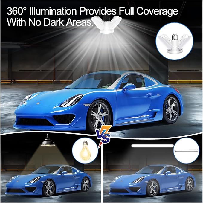 2Pack LED Garage Ceiling Lights, 4 Adjustable Panels, 5000Lumen, E26 6500K Daylight Shop Lights for Garage, Kitchen, Indoor, Attic