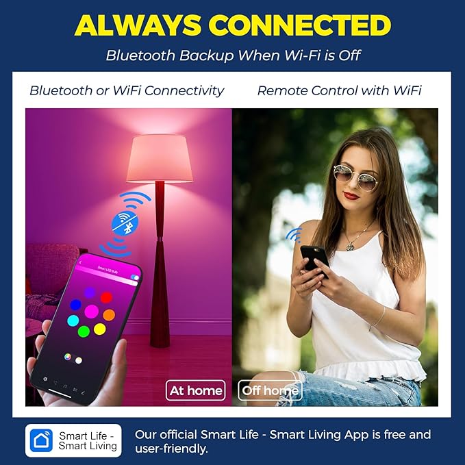Lightinginside Smart Light Bulbs 100W Equiv., 1350LM 11W Smart Bulb Works with Alexa/Google Home/Smart Life, A19 E26 RGBCW Color Changing, No Hub Required, 2.4G WiFi Bluetooth Bulb, ETL Listed, 6PCS