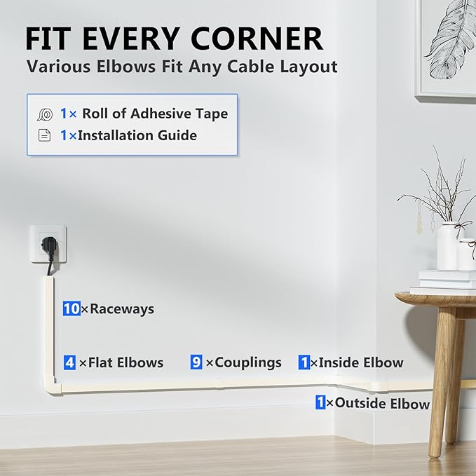 142in Beige Cord Hider, Delamu Beige Cord Covers for Wires on Wall, One-Cord Cable Hider, Wire Hider Wire Covers for Cords on Wall, Easy Set up Cable Cover Raceway, L15.7 W0.59 H0.4in