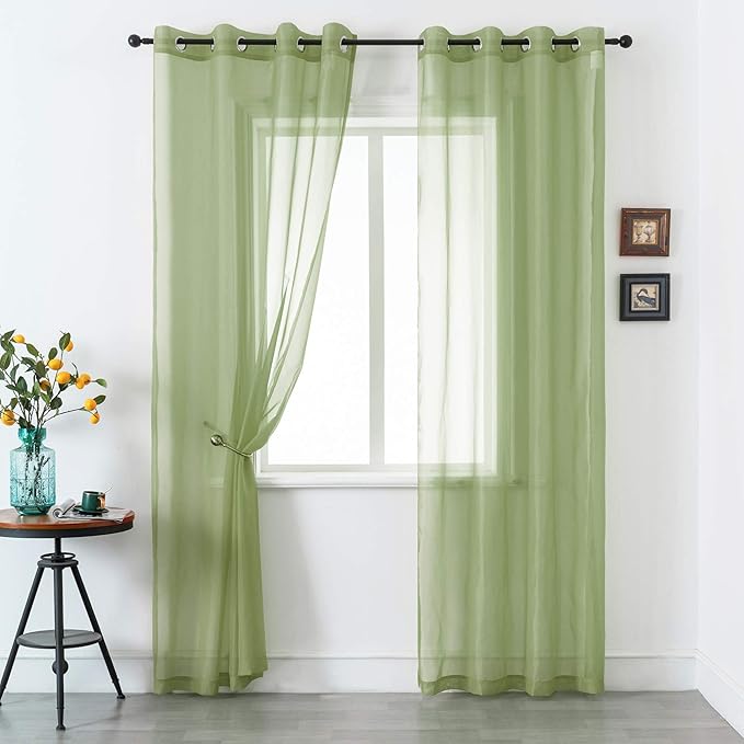 DUALIFE Sage Green Sheer Curtains 84 Inch Length for Living Room 2 Panels Set Grommet Curtain-Light Filttering Drapes St Patric Day Curtains 52x84 Inches Long (Light Green)
