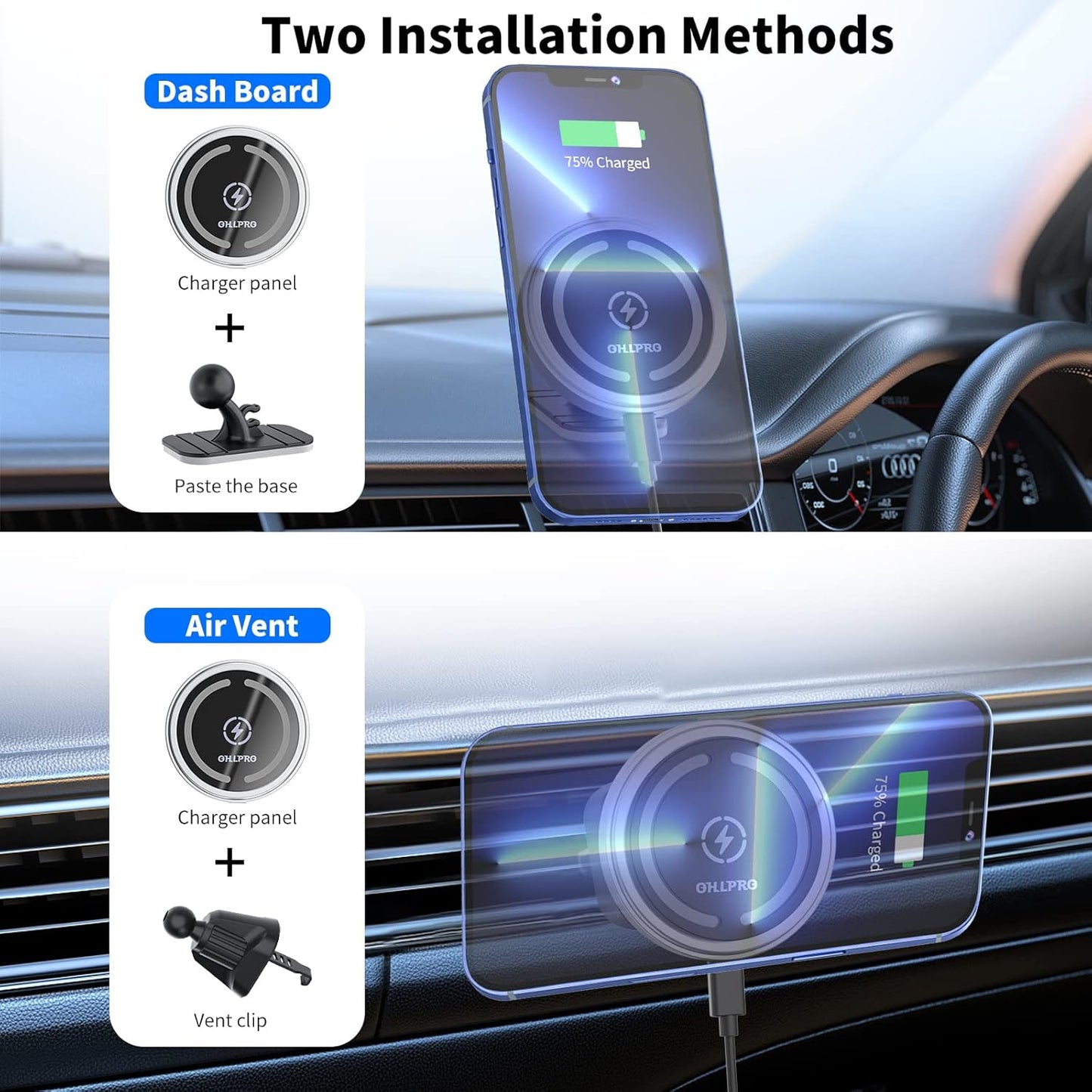 Magnetic Wireless Car Charger Compatible with MagSafe - 360° Adjustable Air Vent Mount for iPhone 12/13