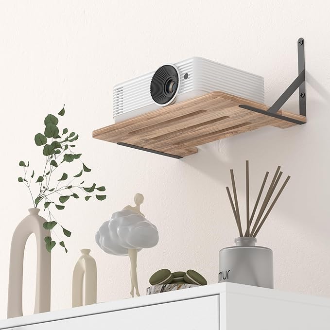 Projector Wall Mount Shelf, 11.81" x 7.87" Floating Shelf for Projector, Router, Modem, Cable Box, Xbox, PS5 - Sturdy Projector Mount Rack Holder Stand