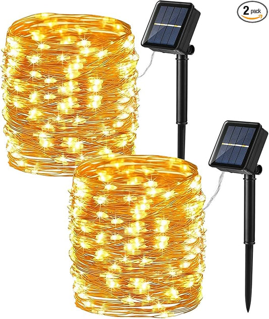 Brizled 2 Pack Solar String Lights, Total 132FT 400 LED Outdoor Solar Fairy Lights, 8 Modes Solar Twinkle Lights, Waterproof Mini LED Solar String Lights for Christmas Garden Party Decor, Warm White