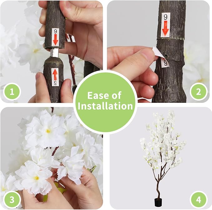 7.2ft Tall Artificial White Cherry Blossom Tree Indoor Decor, Fake Silk Flower Cherry Tree Plant Outdoor, Faux Flowering Tree Realistic for Home Living Room Front Door Office