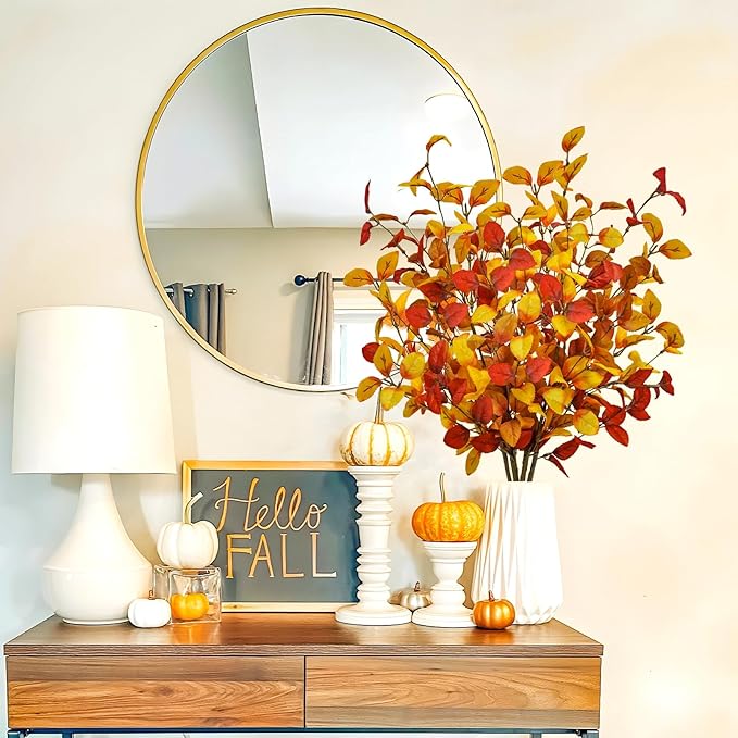 4pcs Artificial Fall Eucalyptus Leaves Stems, 27" Fall Flowers Eucalyptus Leaves Branches Faux Fall Leaf Spray Fall Decorations for Home Floral Arrangement Autumn Table Centerpiece