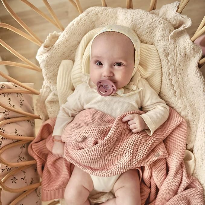 Heritage Knit Organic Cotton Receiving Swaddle Blanket for Girls - 100% Luxury Organic Cotton Knit Warm Cozy Crib Quilt Swaddle Blanket for Newborns Infants Babies & Toddlers (0-2Yrs - Sugar Plum)