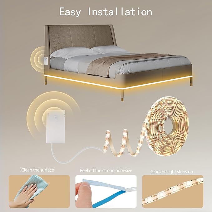 echosari Battery Operated Motion Sensor Cabinet Strip Lights, 9.8Ft 90 LED Under Cabinet Lights, Motion & Night Sensor Safe Tape Light for Stairs Wardrobe Kitchen (Warm White)