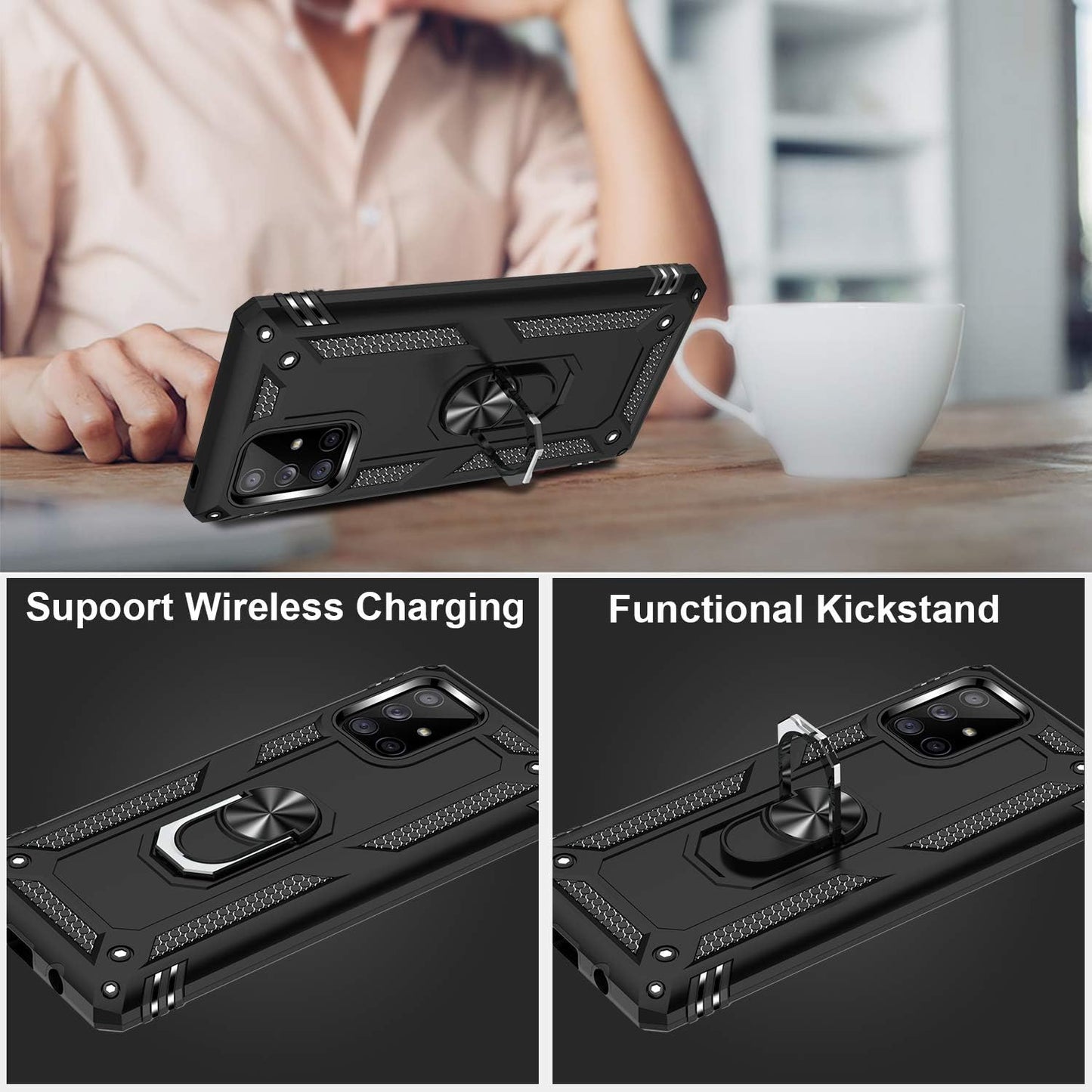 LUMARKE Galaxy A71 5G Case with Screen Protector, Military Grade Protective Phone Cover with Magnetic Ring Kickstand,