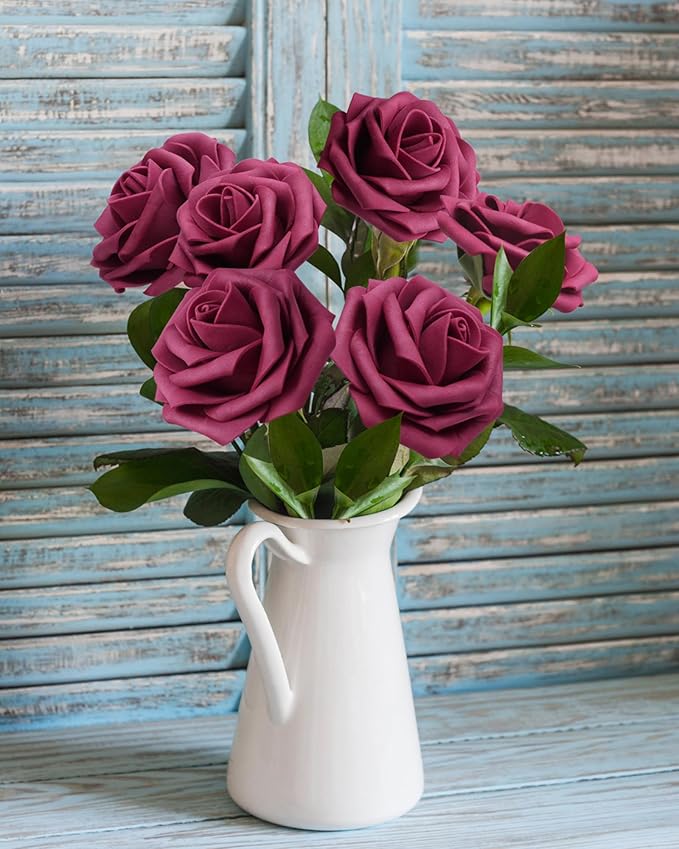 JOYLEX Artificial Flowers Realistic Roses, Real Looking Fake Roses with Stem for DIY Wedding Bouquets Centerpieces Bridal Shower Party Home Romantic Decorations (Wine Red, Regular 3" - 200pcs)