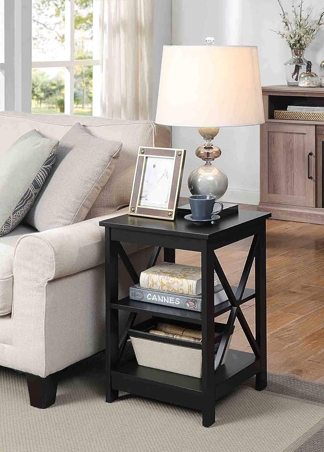 Convenience Concepts Oxford End Table 15.75" - Modern Living Room Table with Storage Shelves, Transitional Nightstand Side Table for Home Decor and Display, Black