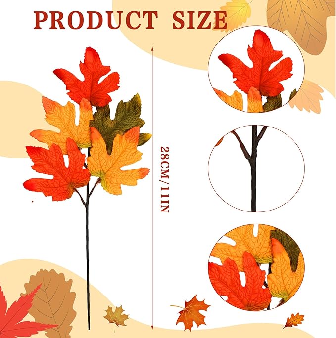 Ceenna 16 Bundles Fall Artificial Flowers for Outdoors Decorations Floral Picks Stem Fake Mums Eucalyptus Maple Leaves Berry for Garden Autumn Thanksgiving Arrangement(11 Inch,Maple Leaf)