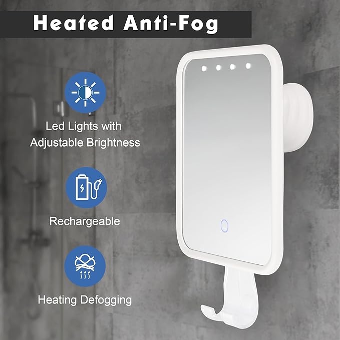Wall-Mounted Heated Anti-Fog LED Shower Mirror for Shaving – Large Size with Razor Holder