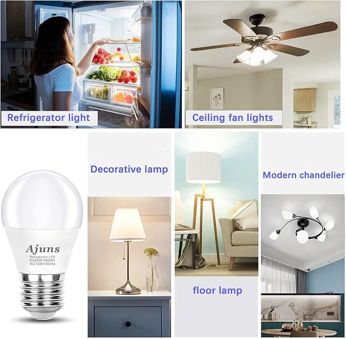 LED Refrigerator Light Bulbs 40W Equivalent 120V A15 Fridge Waterproof Bulbs 5W Daylight White 5000K E26 Medium Base Freezer Light Bulbs Non-dimmable, 2Packs