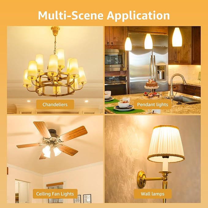 Lepro E12 LED Candelabra Light Bulbs, 5.5 watt, 40 watt Equivalent C37 B11 Ceiling Fan Bulb Chandelier Bulbs, 2700 Kelvin Warm White Type B Small Base Candle Lights, Frosted Plastic Shell, 6-Pack
