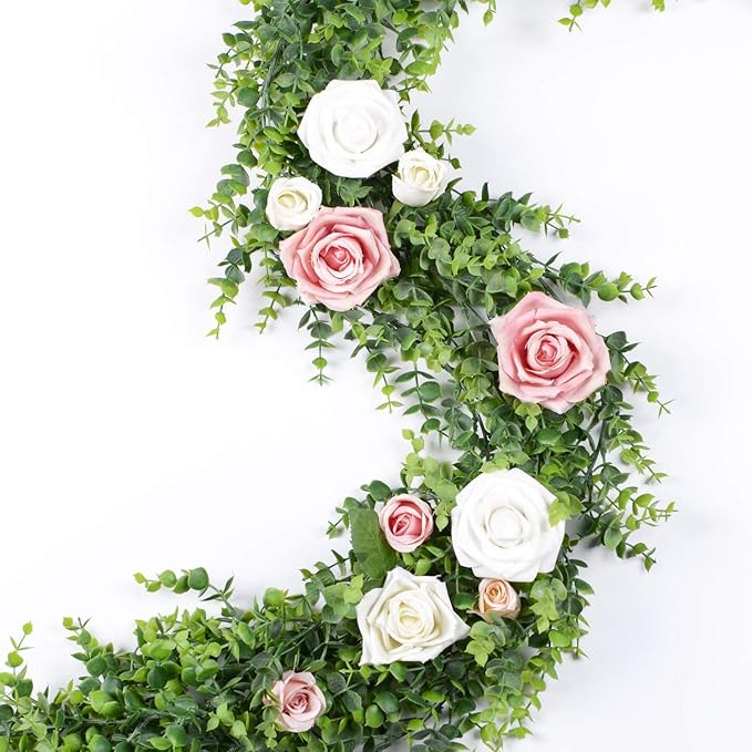 DearHouse 6 Pack Faux Eucalyptus Garland Plant, Artificial Vines Hanging Eucalyptus Leaves Greenery Garland for Wedding Backdrop Arch Wall Decor, 5.9 Feet/pcs UV Protected Indoor Outdoor