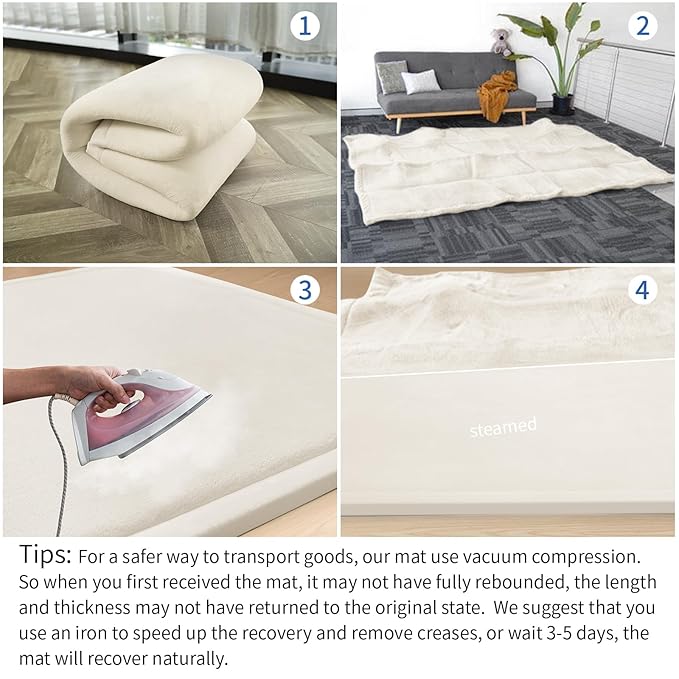 Baby Play Mat for Floor,1.3" Thick Memory Foam Tummy Time Mat for Toddlers,Infants,Kids,Water-Repellent Soft Nursery Rug,Extra Large Non Slip for Crawling&Yoga,Tatami Style for Living Room(Cream)