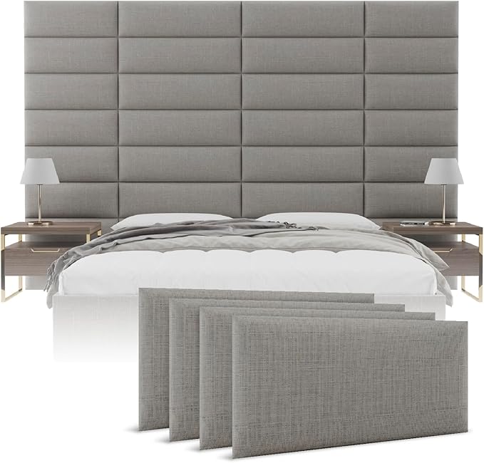 Vänt Upholstered Wall Panels - King/Cal King Size Wall Mounted Headboards - Weave Moondust Grey - Twin/King - Set of 4 Panels (Each Individual Panel 39"x11.5")