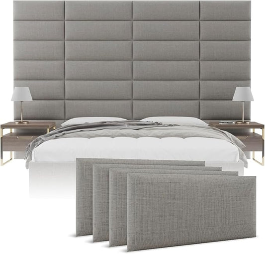 Vänt Upholstered Wall Panels - Queen/Full Size Wall Mounted Headboards - Weave Moondust Grey - Set of 4 Panels (Each Individual Panel 30"x11.5")