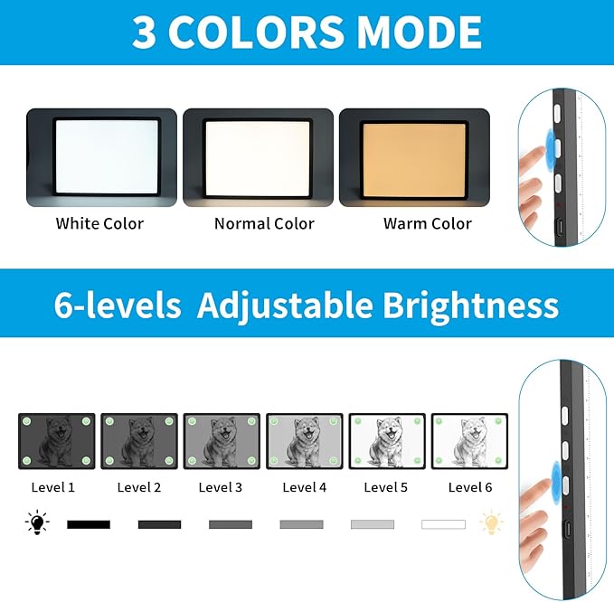 Phylosal Magnetic A4 Light Pad with Bag, Super Bright Light Box with Side Button, Diamond Art Light Board, Lightbox for Tracing and Drawing, USB Power Light Table for Sketching, Weeding Vinyl (Black)