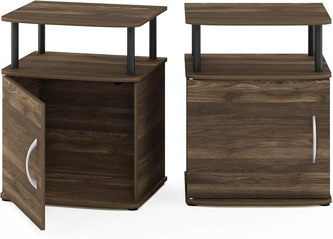Furinno JAYA End Side Sofa Table/Nightstand with Door, 2-Pack, PVC Tubes, Columbia Walnut/Black
