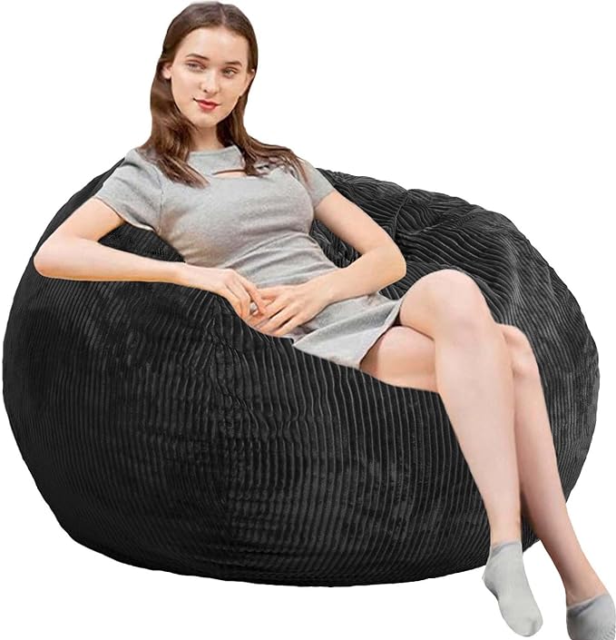 Bean Bag Chairs with Faux Rabbit Fur Cover, 3 ft Giant Memory Foam Bean Bag Chairs for Adults/Teens with Filling,Ultra Soft Faux Fur Fabric, Round Sofa for Living Room Bedroom College Dorm