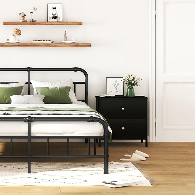 BOLUO Black Nightstands Set of 2, 2 Drawer Dresser for Bedroom Night Stand Small Nightstands End Table with Fabric Drawers Modern