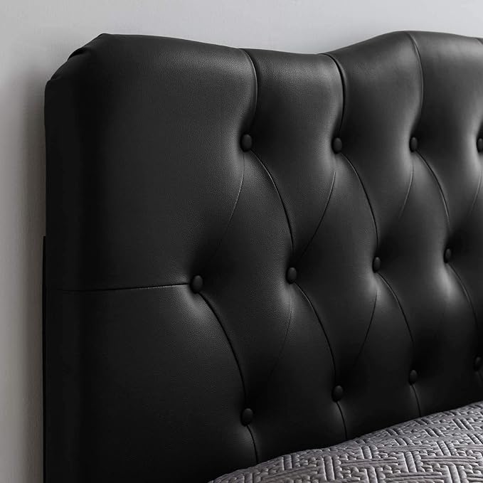 Modway Annabel Tufted Button Faux Leather Upholstered Queen Headboard in Black