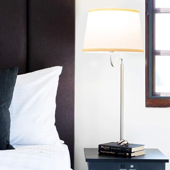 Brightech Madison Side Table with Lamp Combo with LED Bulb, Desk Lamp with USB Port, Bedside Reading Lamp, Modern End Table with Floor Lamp for Bedroom, Living Room, Office - Black with White Shade