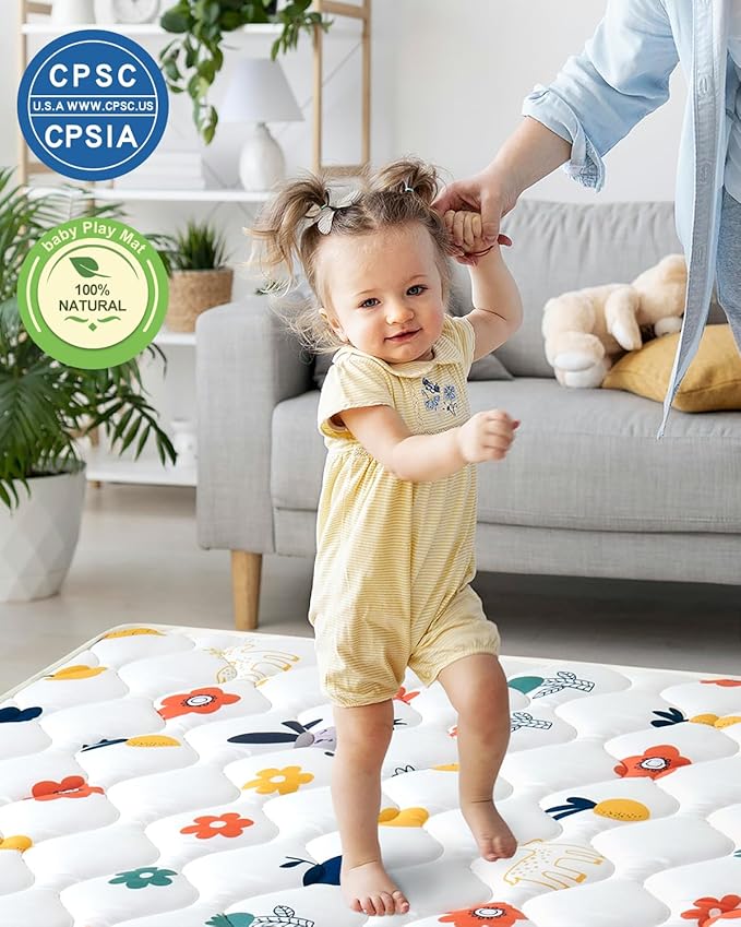Odorless Premium Foam Baby Play Mat 79" x 59", Soft Microfiber Fabric Crawling Mat for Floor- Comfortable and Hypoallergenic, Non-Slip Cushioned Floor Playpen mat for Infants,Babies,Toddlers