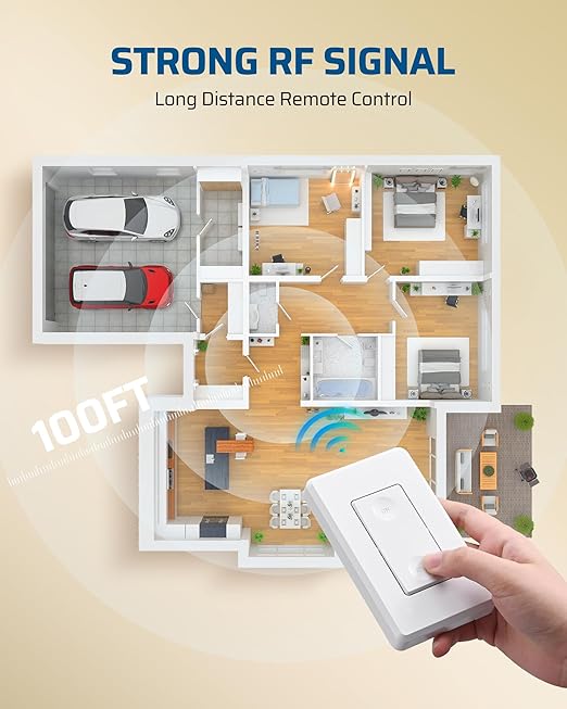 DEWENWILS Wireless Light Switch Kit - No Wiring, 10A/1000W, 100 Ft RF Range, Remote Control for Ceiling Lights, Fans, Lamps