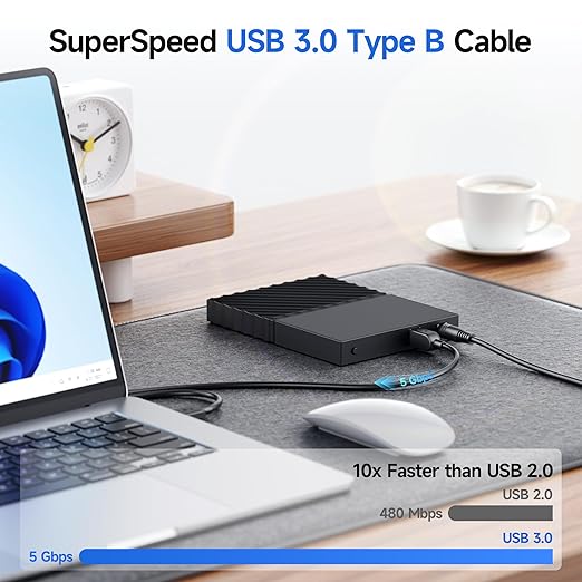 Cable Matters 5Gbps USB 3.0 Cable - 6ft, USB A to B Cable, USB3 Cord with Type-B 3.0 Connector for Hard Drive Enclosure/Built-in Hub and More, Black
