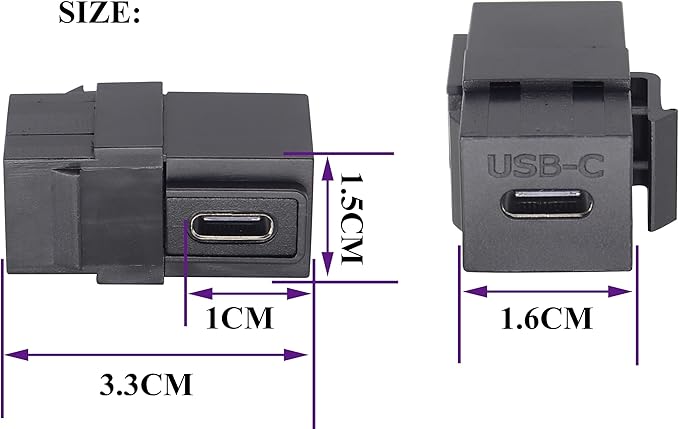 90 Degree USB C 3.1 Keystone Insert Jack Connector Right Angled USB 3.1 Type-C Female to Female Keystone Insert Socket Adapter Coupler for Wall Plate Outlet Panel (90 Degree/Black/2 Pack)