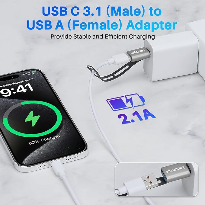 USB-C to USB Adapter 4 Pack, Portable 2*USB A 3.0 Male to USB C Female & 2*USB C 3.1 Male to USB A Female OTG Converter Connector, with Lanyard Keychain, Supports fast charging & 5Gbps Data Transfer