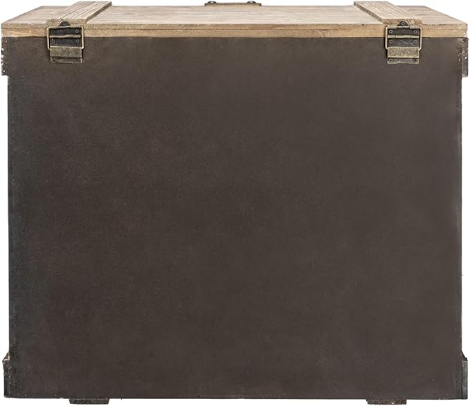 Household Essentials Antiqued Decorative Trunk, Large, Chinese Fir Panel and MDF, Smooth Backing and Metal Hinge Accent, Flat Top and Stay-Open Lid