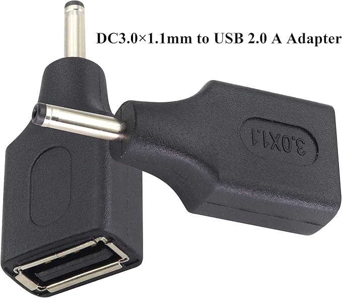 (2 Pack) DC 3.0 × 1.1mm to USB DC Power Extender 5 V USB 2.0 A Female to DC 3.0×1.1mm Male Plug DC Power Charge Barrel Connector for 5 Volt Small DC or USB Electronics Charging(F/3.0×1.1)