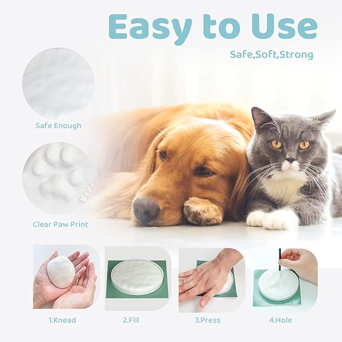Tubuui Clay Paw Print Kit for Dogs Cats (Makes 2), Pawprint Keepsake Kit,Baby Hand and Footprint Ornament with Clay Imprint,DIY Dog Paw Print,Personalized Gifts for Pet Lovers