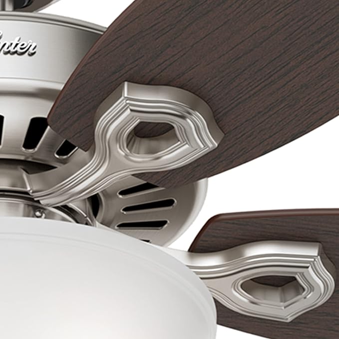 Hunter 52 inch Indoor Ceiling Fan with LED Light - Ceiling Fan with Pull Chain, For Bedroom or Living Room, Standard Mount, No Remote, 5 Blades, Includes Bulbs - Builder Deluxe 53090, Brushed Nickel