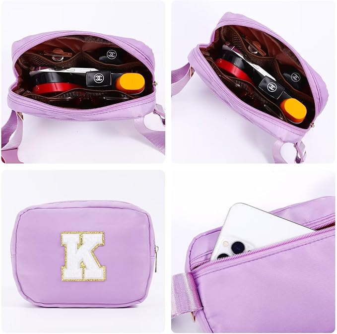 YOOLIFE Bridesmaid Gifts - Bridesmaid Proposal Gift Wedding Day, Bridal Shower Gifts, Maid of Honor Gifts, Bachelorette Party Decorations Favors, Purple Initial Crossbody Bag Belt Bag B