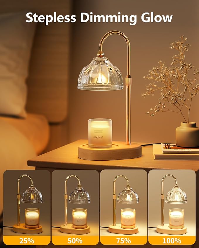 Candle Warmer Lamp, Wax Melt Warmer with Timer Dimmer, Height Adjustable, Clear Lampshade, Includes 2 Bulbs, Birthday Gifts for Women, Mom, Christmas, Housewarming