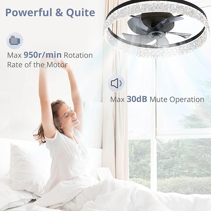 LEDIARY 22" Modern Ceiling Fans with Lights and Remote, Dimmable Low Profile Ceiling Fan, Flush Mount Ceiling Fan, Stepless Color Temperature Change and 6 Speeds - Black