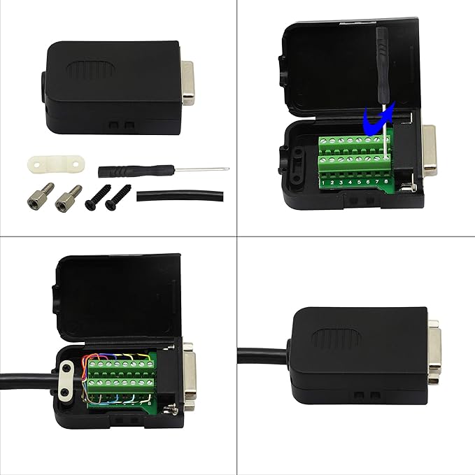 CERRXIAN DB15 Breakout Connector, Serial Female to DB15 Screw Terminal Signal Module with Plastic Case & Accessories (Black)