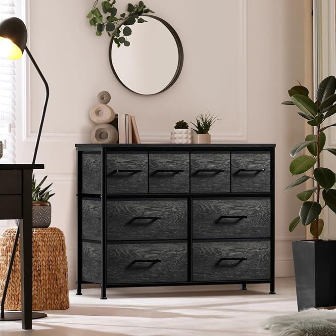 Sorbus Dresser with 8 Faux Wood Drawers - Chest Organizer Unit with Steel Frame Wood Top & Handle Easy Pull Fabric Bins for Clothes - Large Storage Furniture for Bedroom Hallway, Living Room & Closet