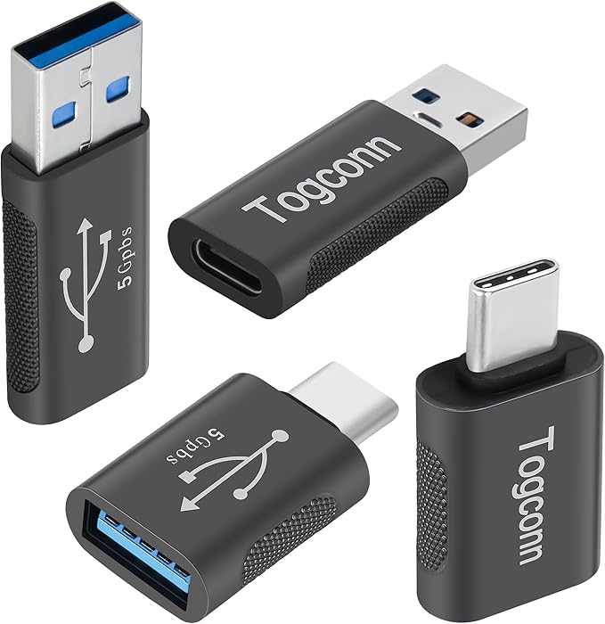 USB 3.0 to USB C 3.1 Adapter (4 Pack), [Slim Design, Side-by-Side Use] USB-A (Male) to USB-C (Female) & USB Type-C (Male) to USB-A (Female) Converter Connector Supports Charge & 5Gbps Data Sync