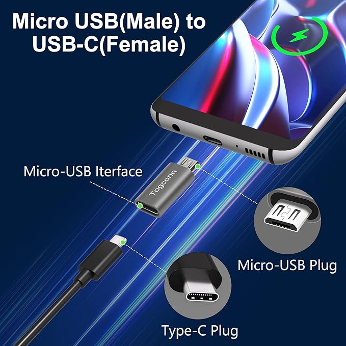 USB C to Micro USB Adapter (10 Pack),USB Type-C (Female) to Micro(Male) Convert Connector, Support Charge & Data Sync for Galaxy S7 Edge, S6, Nexus 6/5 and Other Micro USB Devices