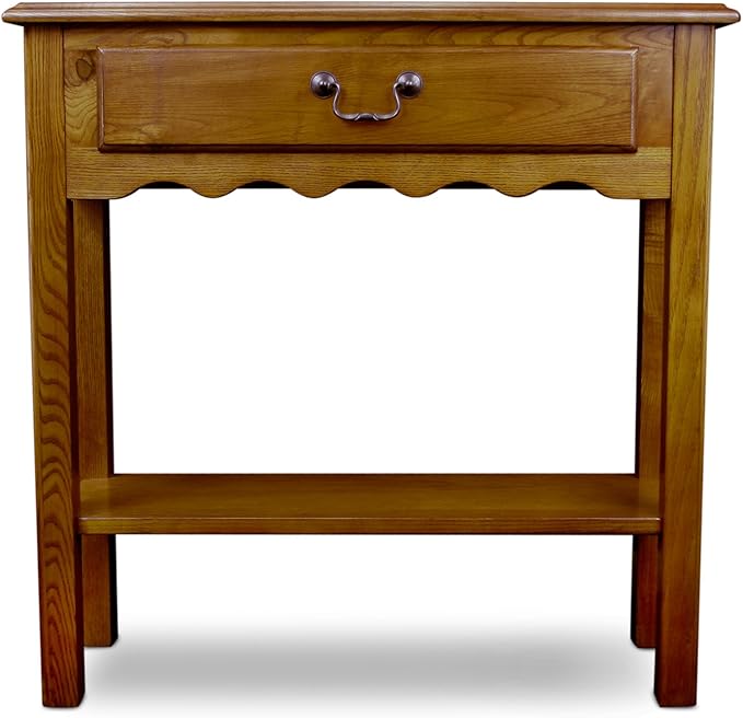 Leick Home Wave Solid Wood Console Table with Drawer and Shelf, Medium Oak, 28 in W x 8 in D x 28 in H, Entryway, Hallway, Landing Table, 9021-MED