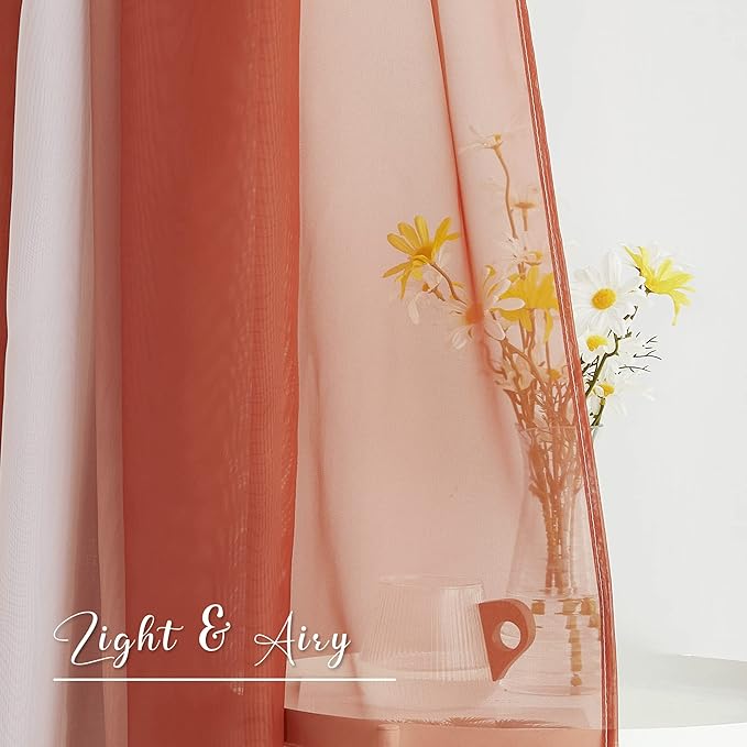 NICETOWN Terracotta Ombre Sheer Window Scarf Valances, Decorative Elegant Backdrop Voile Sheer Texture for Decor/Window Decorations, Set of 2, W60 x L216